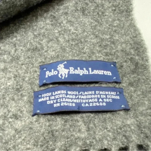 Polo Ralph Lauren grey lambswool fringe scarf - Picture 2 of 4